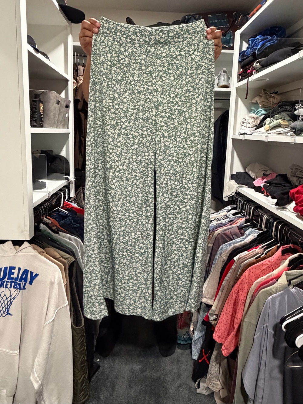 SHEIN Green Ditsy Floral Wide-Leg Pants